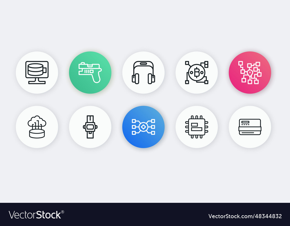 Set line neural network cloud connection vector image Set line neural network cloud connection