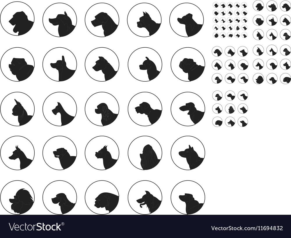 Set of silhouette dogs heads