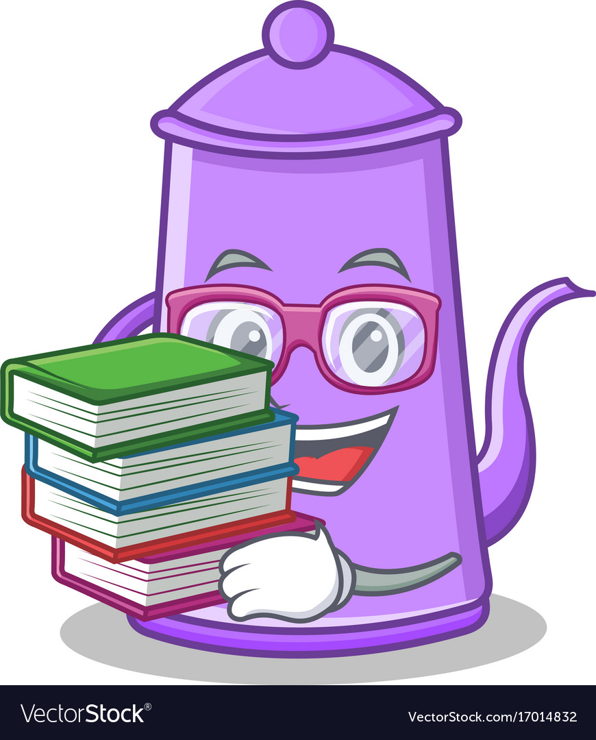 Student with book purple teapot character cartoon