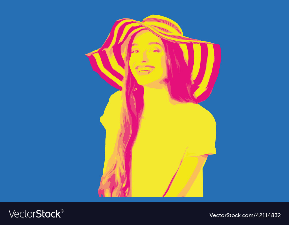 Woman in hat isolated on blue