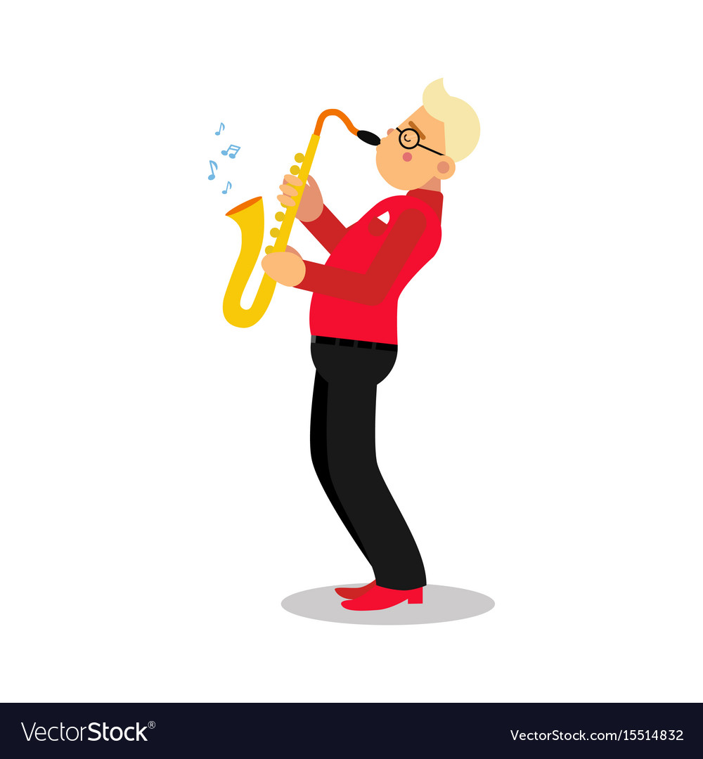 Young man playing sax cartoon character saxophone Vector Image