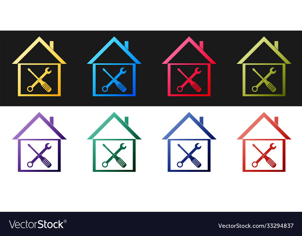 Set house or home with screwdriver and wrench icon