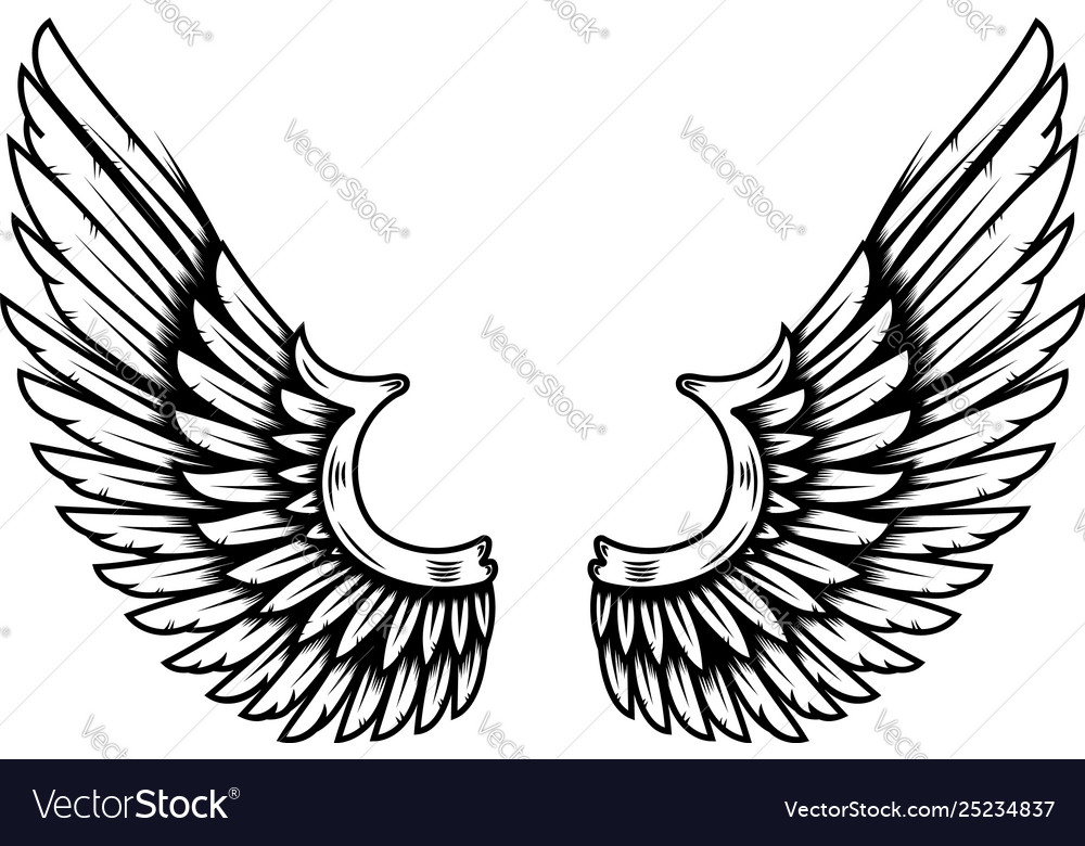 Wings in tattoo style isolated on white Royalty Free Vector