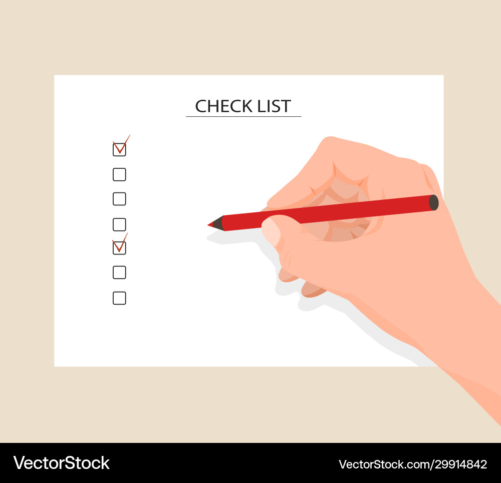 Cartoon human hand holding pen marking checkboxes Vector Image