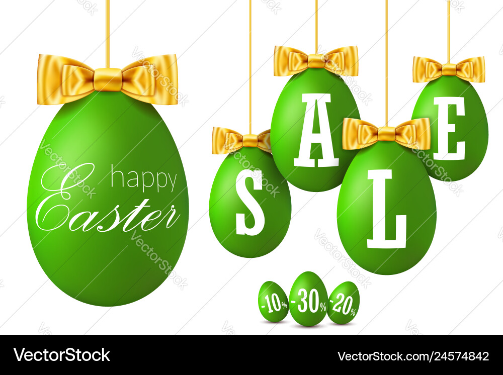 Easter egg sale 3d happy hanging green Royalty Free Vector