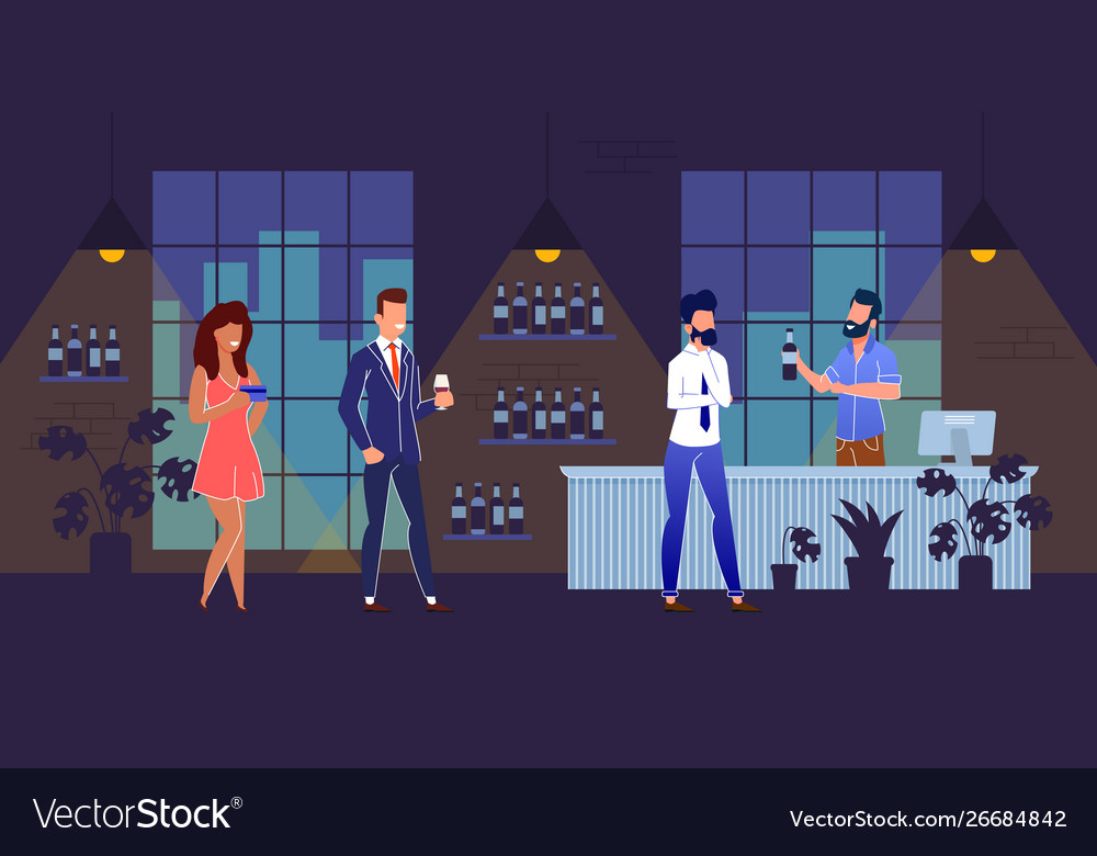 Happy people characters at night club bar cartoon Vector Image