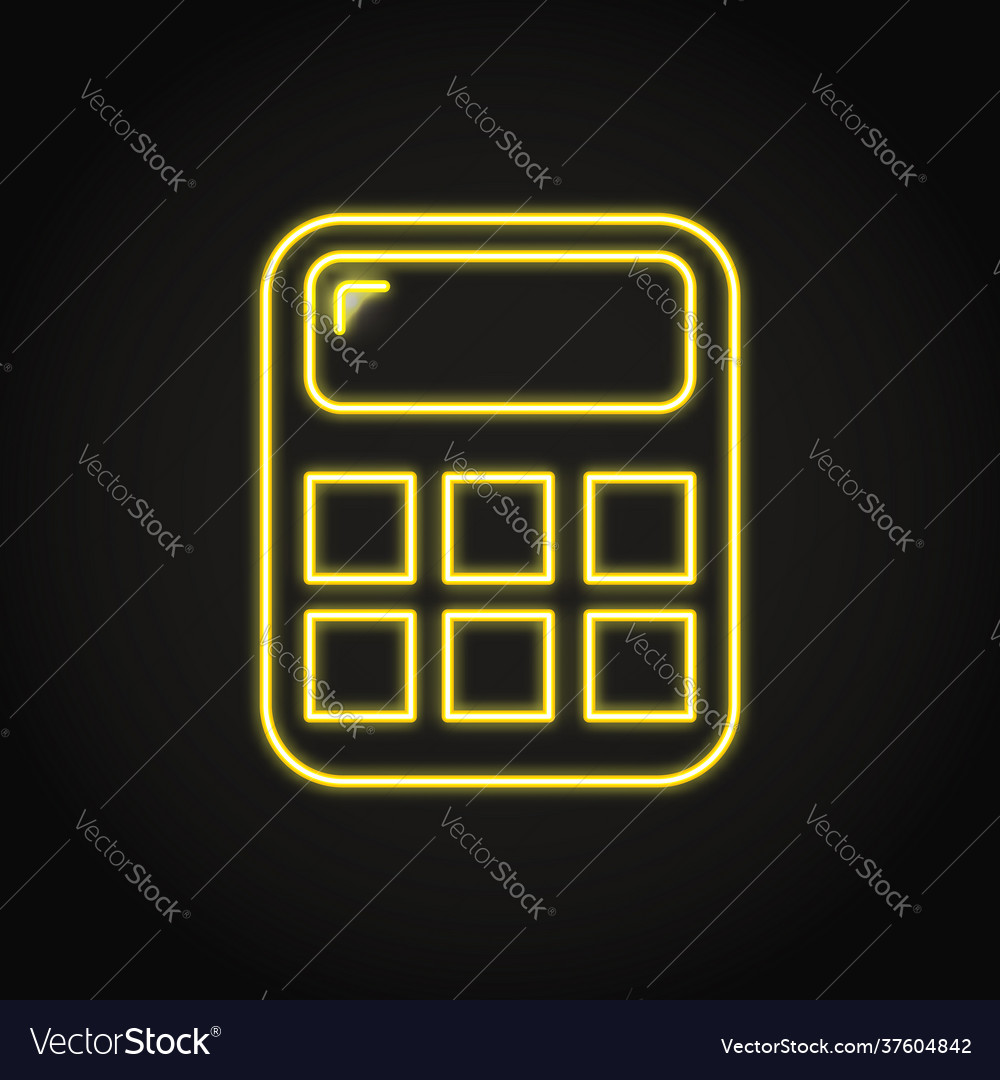 Neon simple calculator icon in line style vector image Neon simple calculator icon in line style