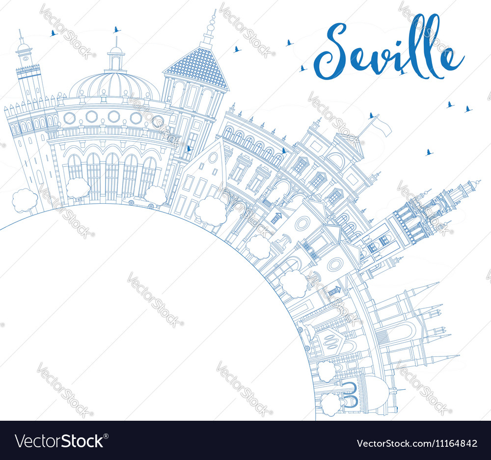 Outline seville skyline with blue buildings Vector Image