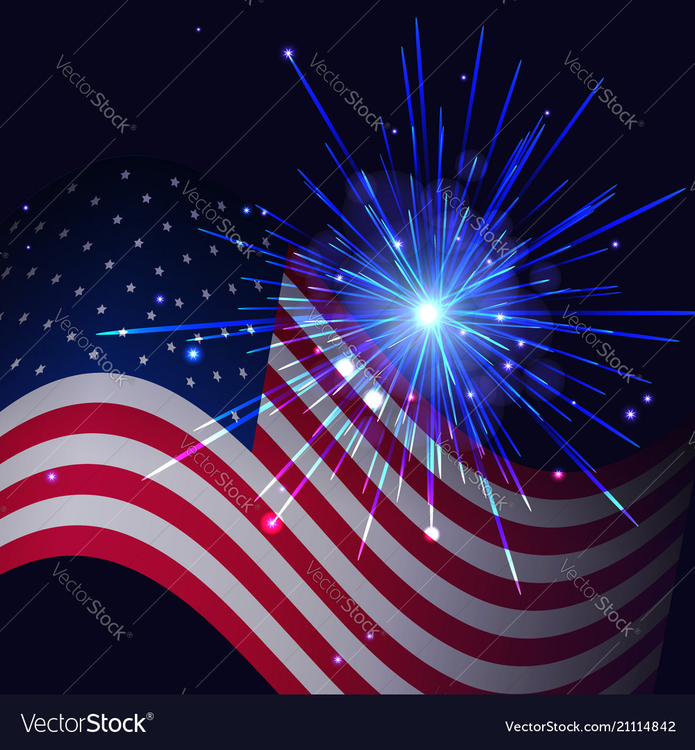 radiant blue fireworks and united states flag fireworks and flag