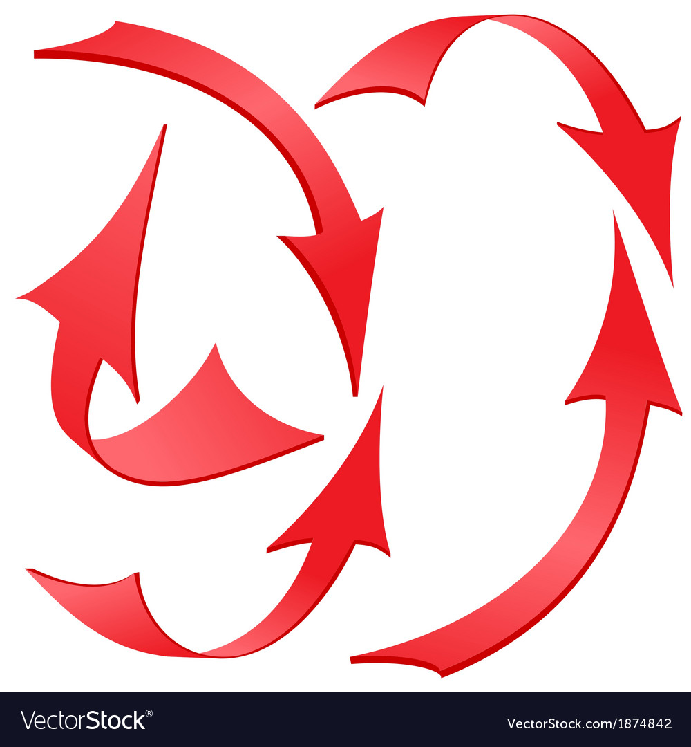 Set of red twisted arrows