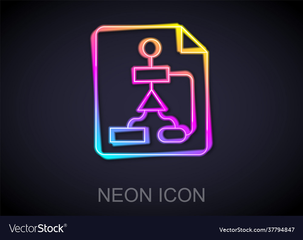 Glowing neon line tile flowchart for program vector image Glowing neon line tile flowchart for program