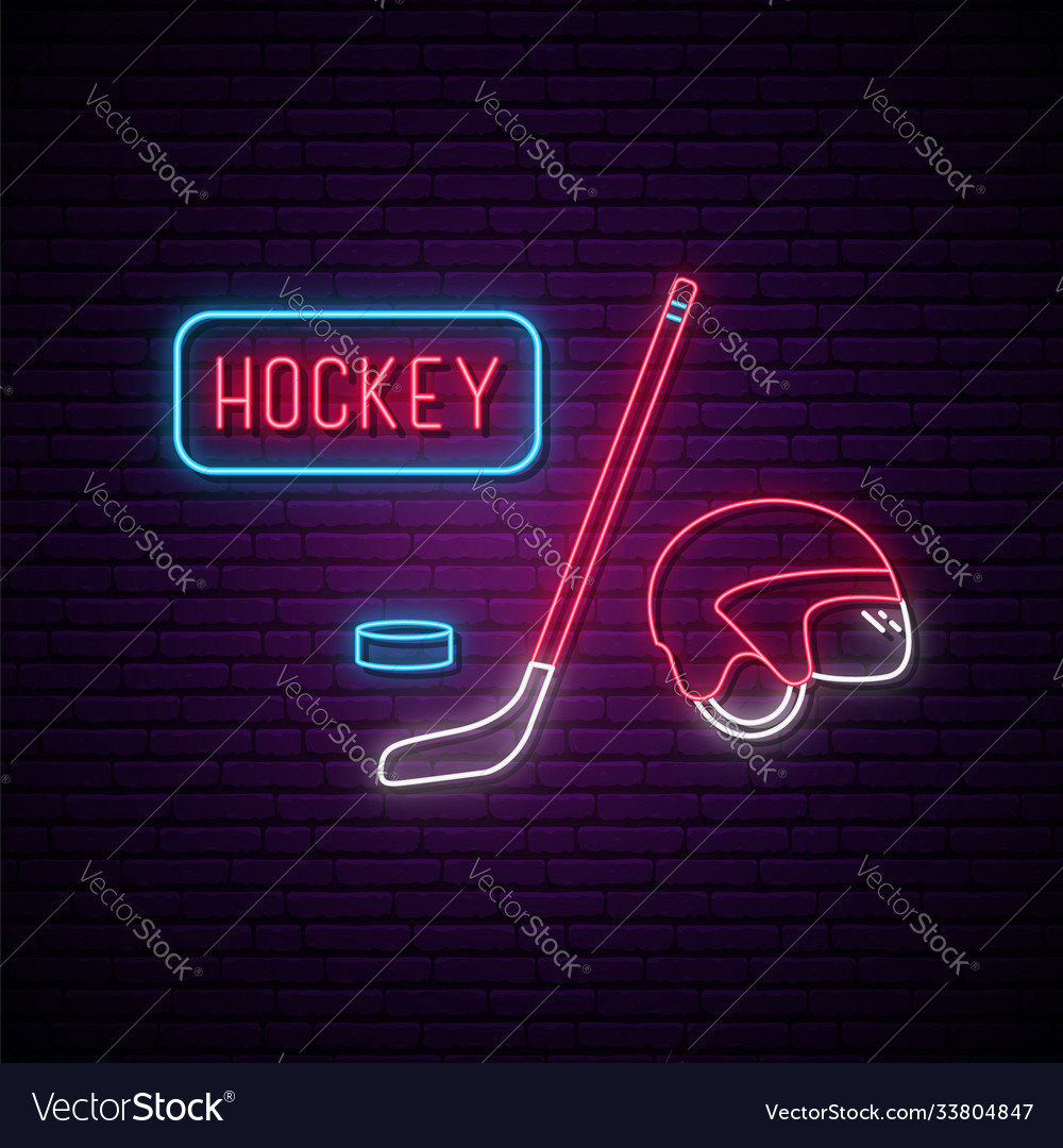 Hockey neon signboard glowing hokey