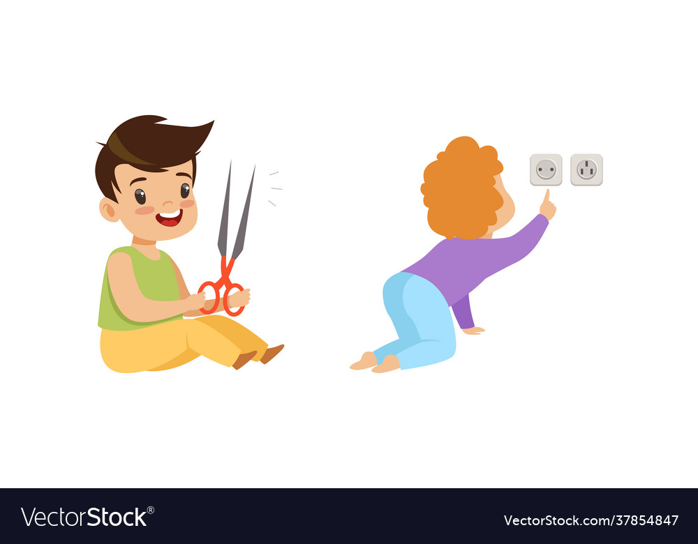 Little kids in dangerous situations playing Vector Image