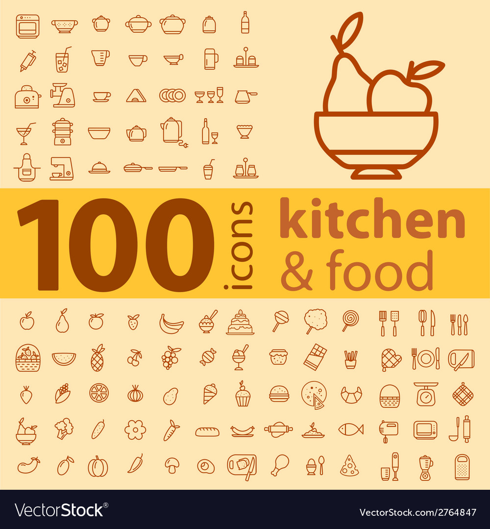 Set of 100 icons different types cookware