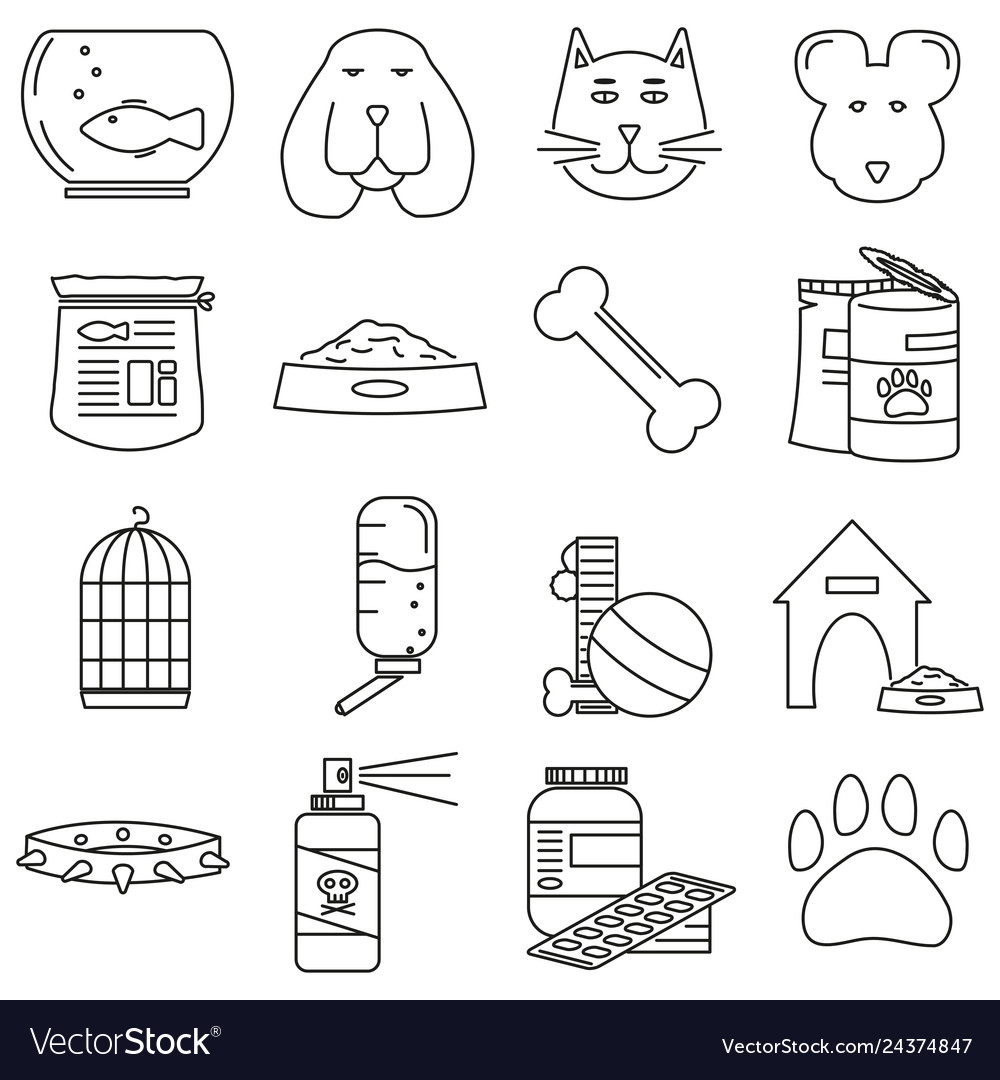 Set von Icons im Linienstil Tiergeschäft Tiere