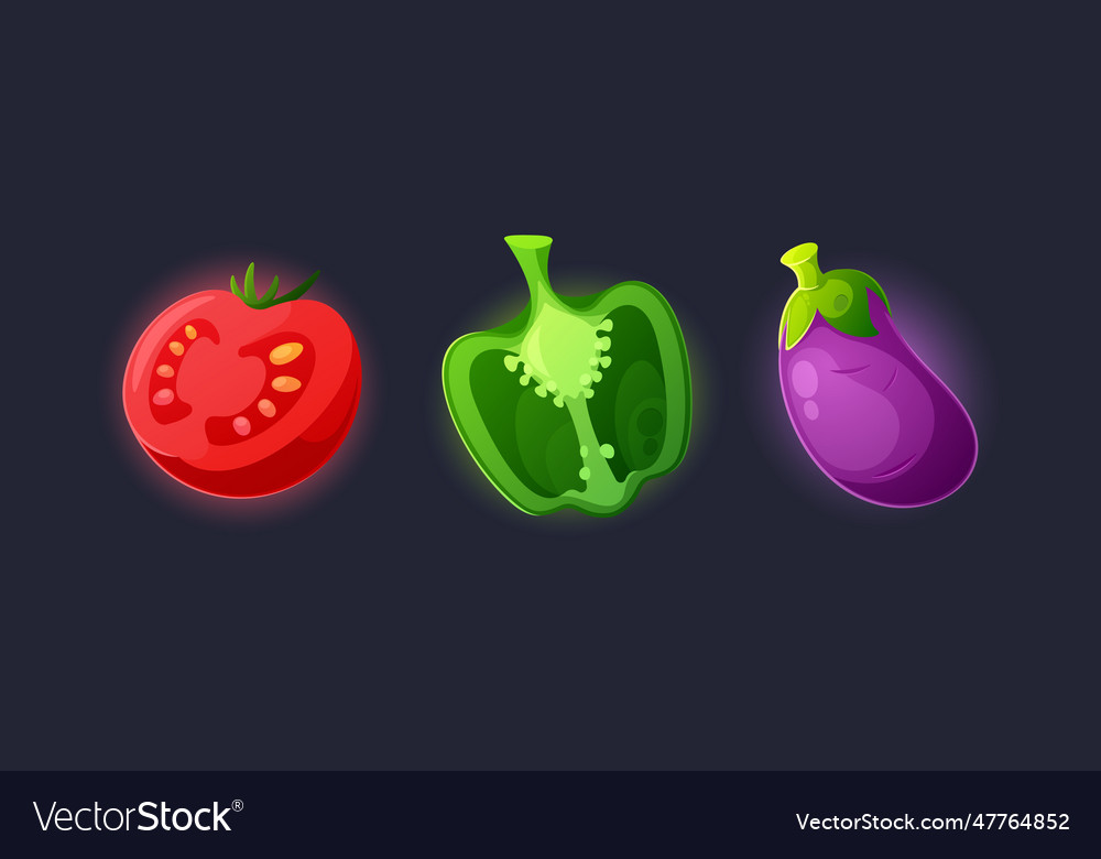 Cartoon colorful vegetable icons tomato eggplant