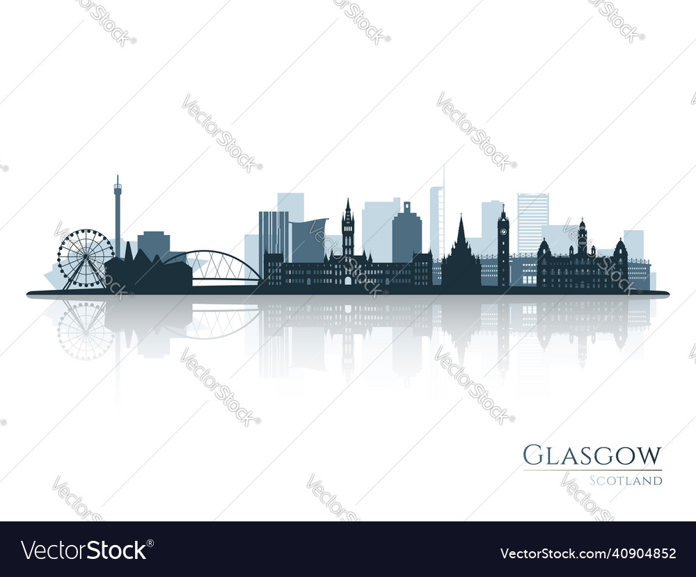 Glasgow skyline silhouette with reflection