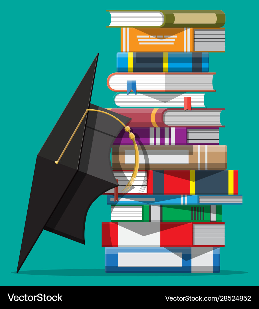 Graduation cap on stack books Royalty Free Vector Image