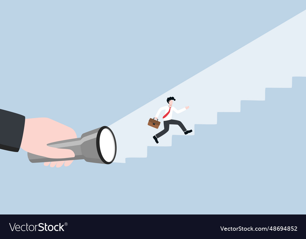 Hand turning on flashlight for businessman to go Vector Image