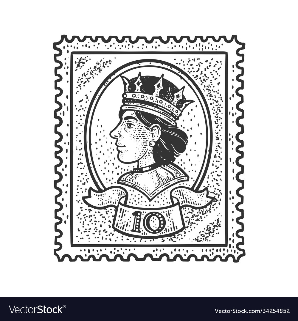 Postage stamp and queen sketch Royalty Free Vector Image