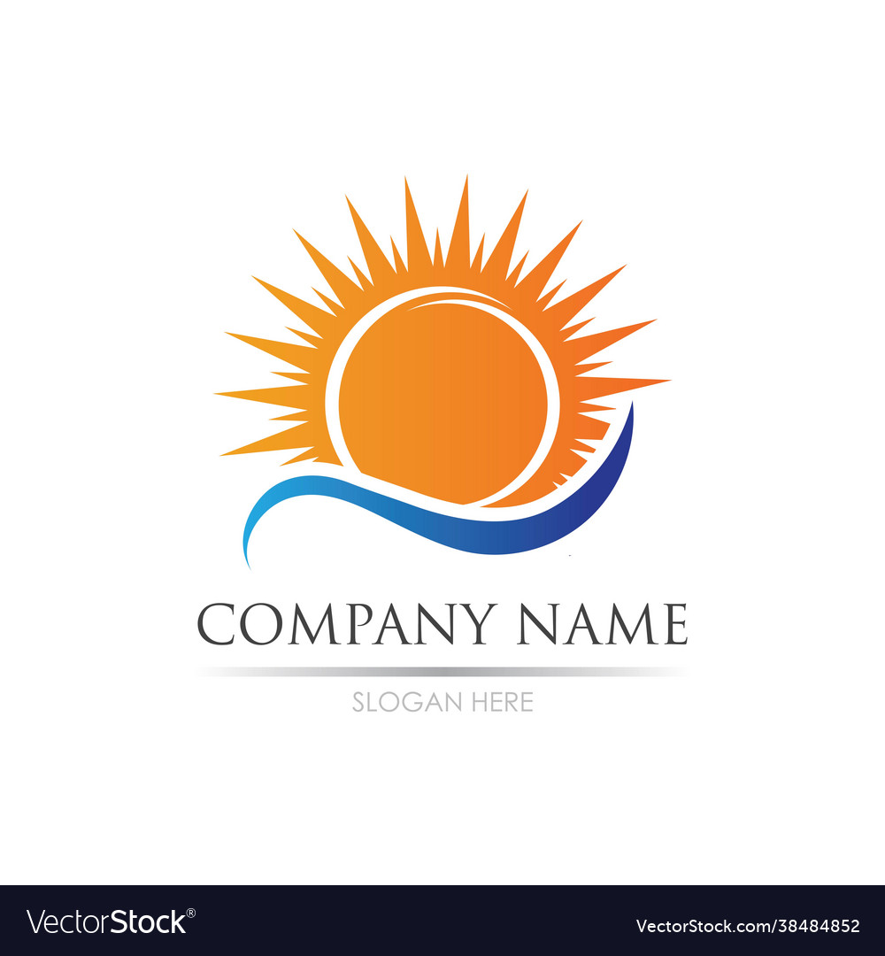 Sea water wave and sun icon design logo