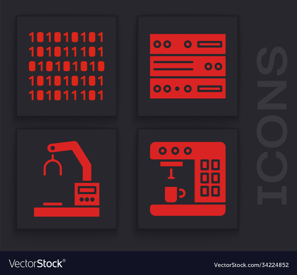 Set coffee machine binary code server data web vector image Set coffee machine binary code server data web