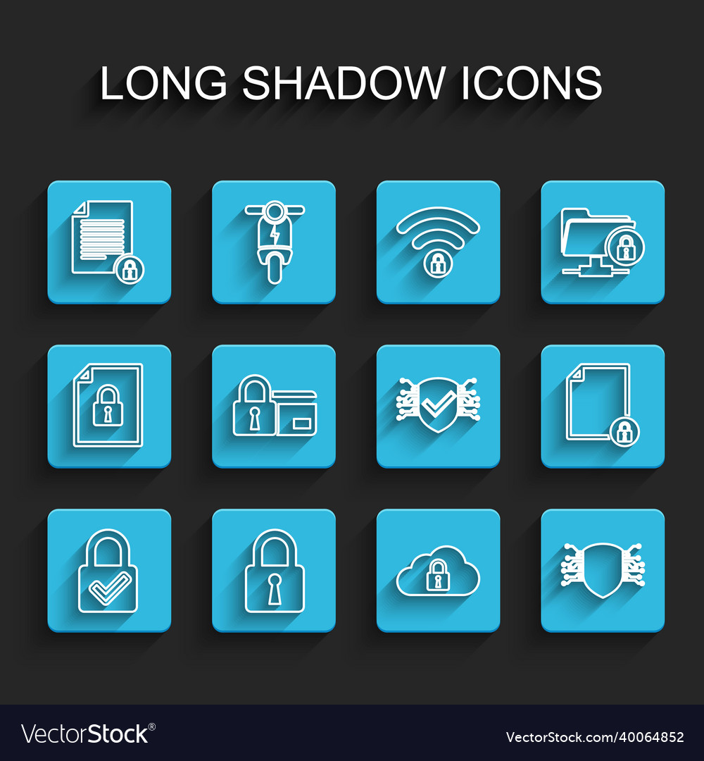 Set line lock and check mark document cloud vector image Set line lock and check mark document cloud