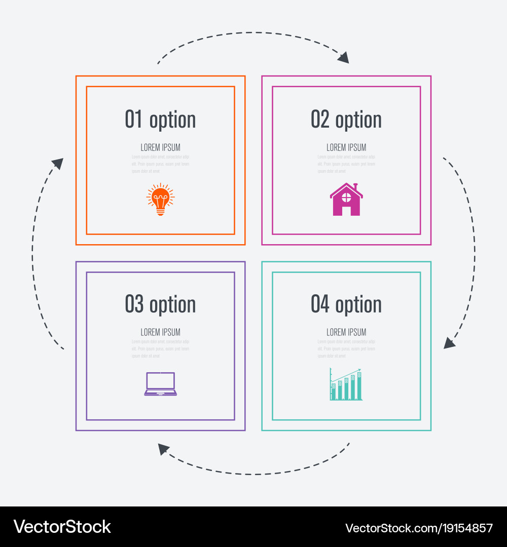 Business infographics template 4 steps with square