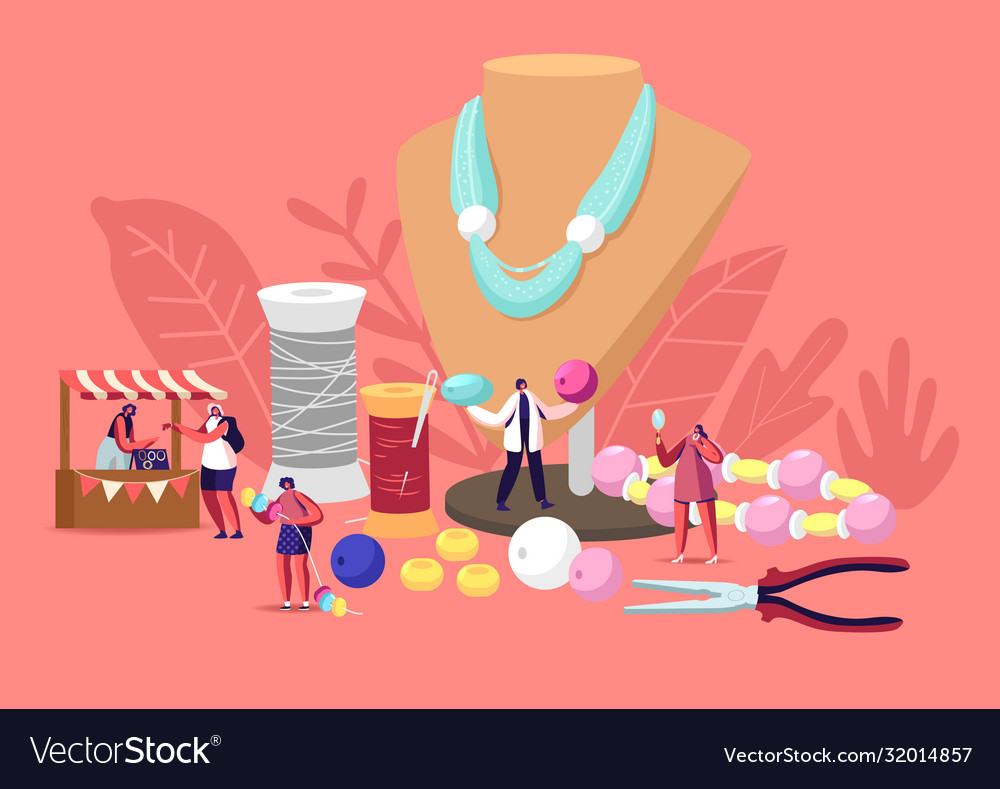 Handmade craft concept tiny female characters Vector Image Handmade craft concept tiny female characters Vector Image