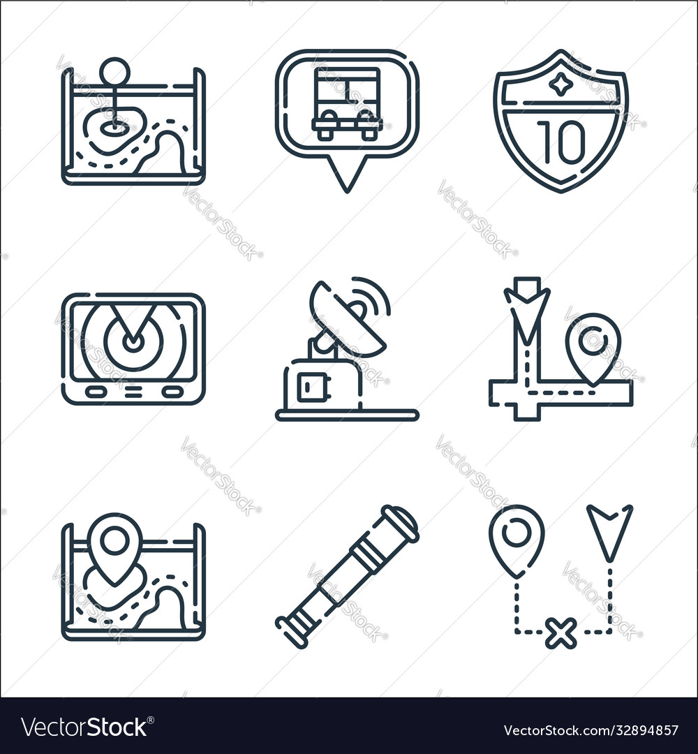 Navigation and maps line icons linear set quality vector image Navigation and maps line icons linear set quality