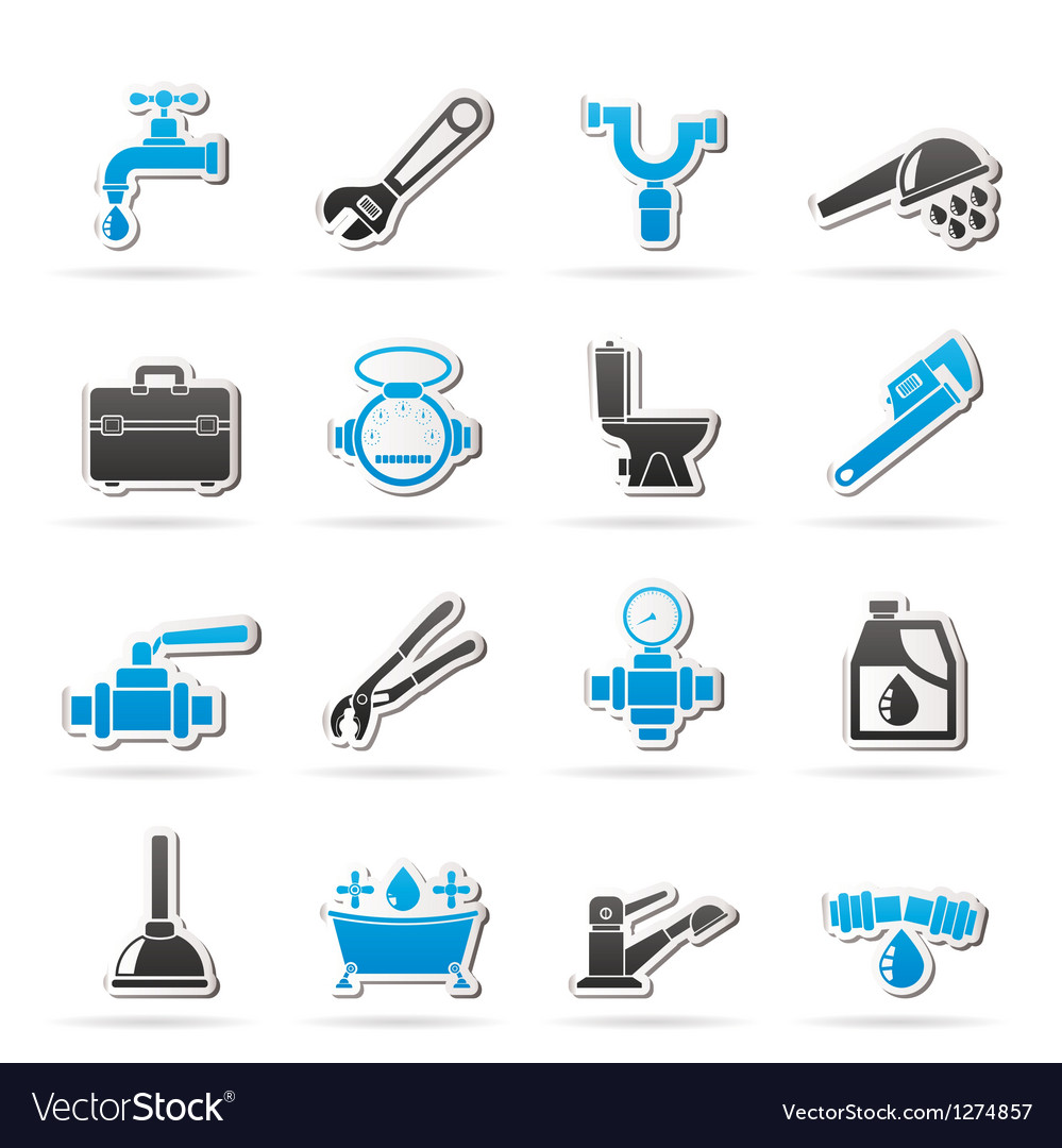 Plumbing objects and tools icons