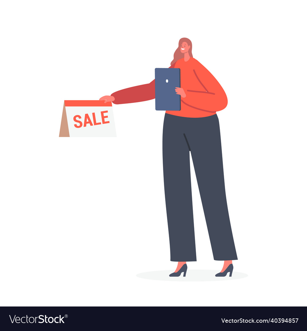 Positive young woman holding sale banner