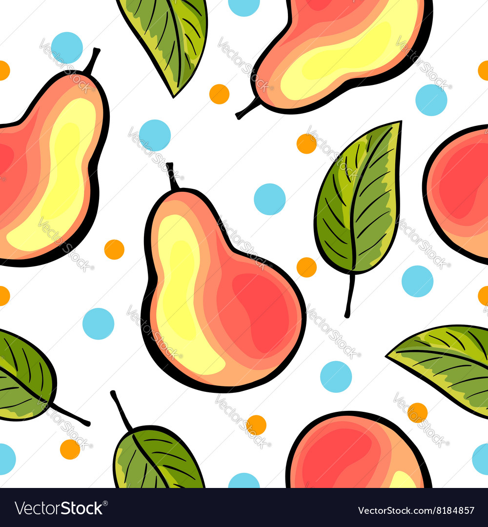 Seamless pear pattern with blue dots
