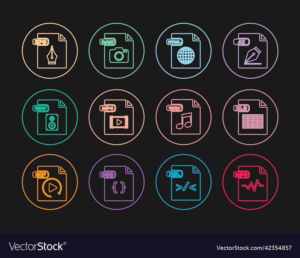 Zeilen mp3 Dateidokument xls html mp4 wav vector image Zeilen mp3 Dateidokument xls html mp4 wav