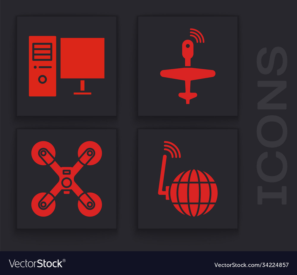 Set social network computer monitor uav drone vector image Set social network computer monitor uav drone