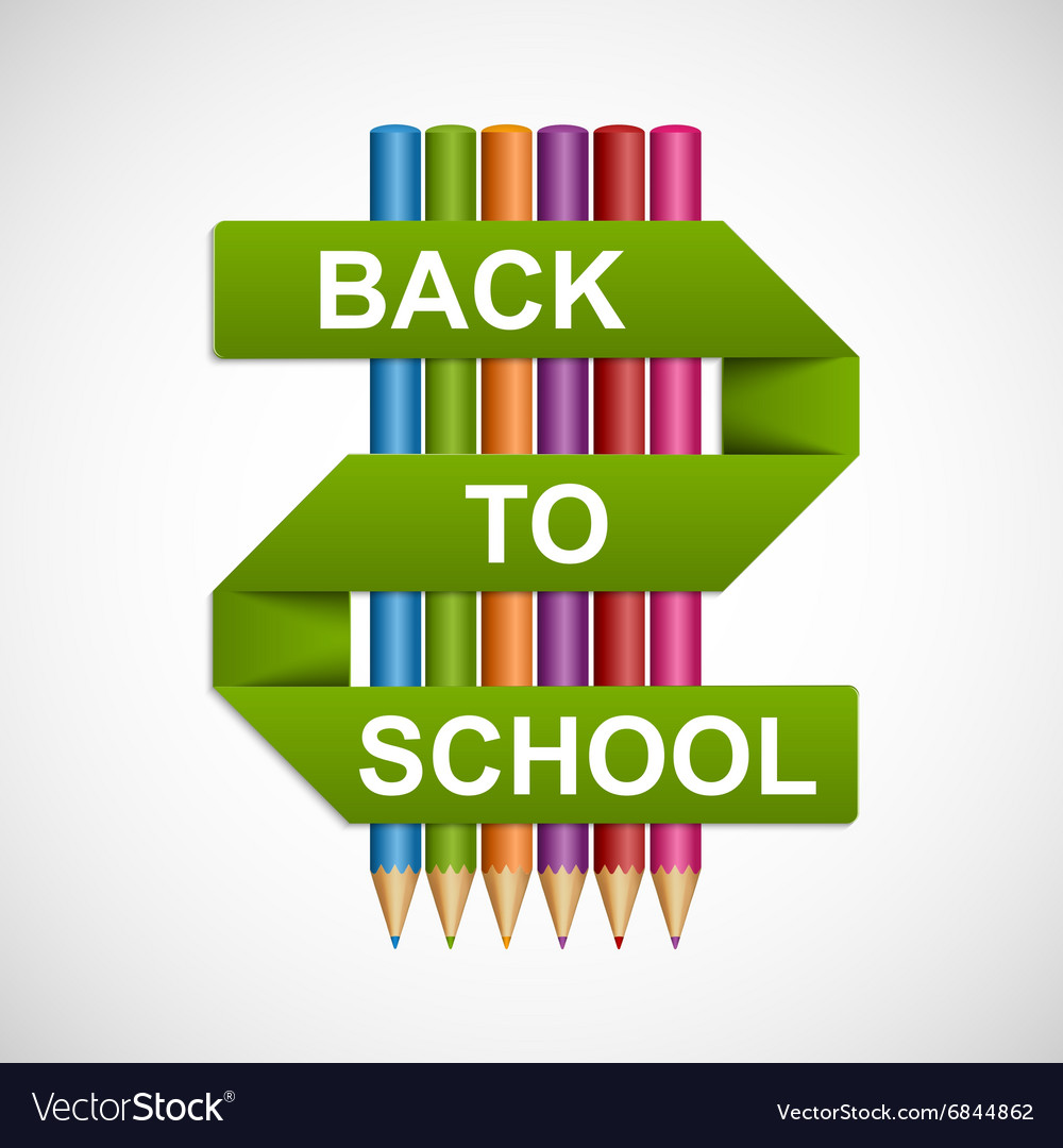 Colorful pencils with text back to school on paper