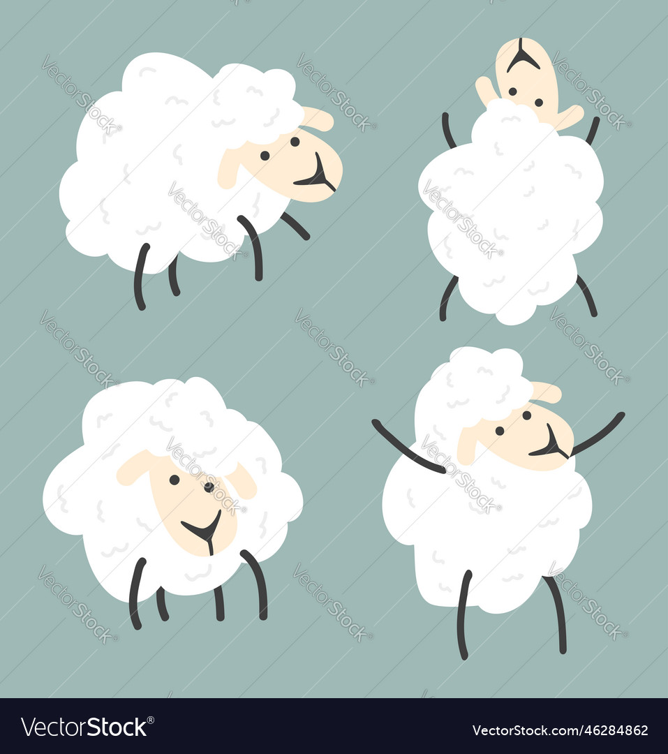 Cute white little sheep doodle set Royalty Free Vector Image