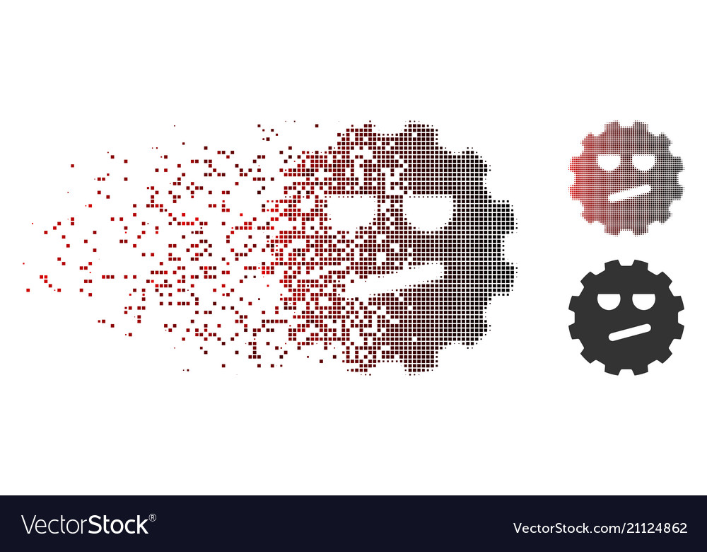 Decomposed pixel halftone wütend lächelnd Zahnrad-Symbol