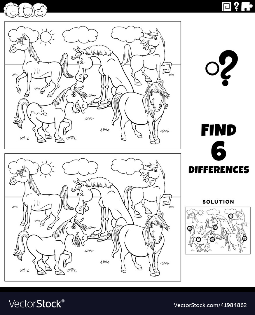 Differences game with cartoon animals coloring Vector Image