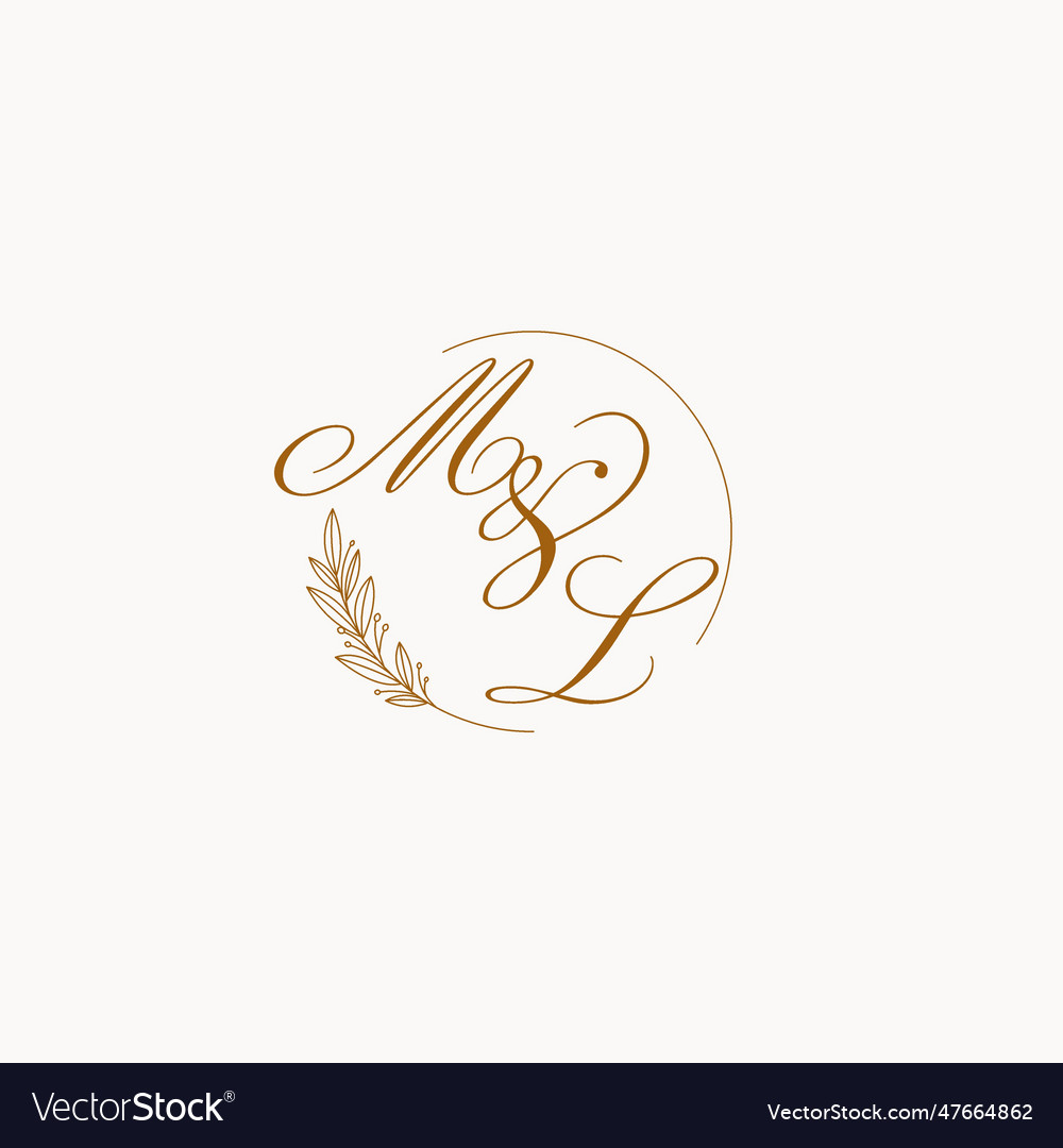 Initials ml wedding monogram logo with leaves