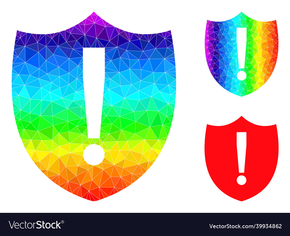 Lowpoly shield warning icon with spectrum vector image Lowpoly shield warning icon with spectrum