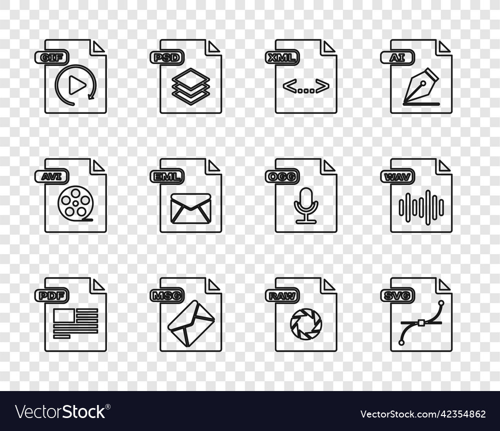 Set line pdf file document svg xml msg gif vector image Set line pdf file document svg xml msg gif