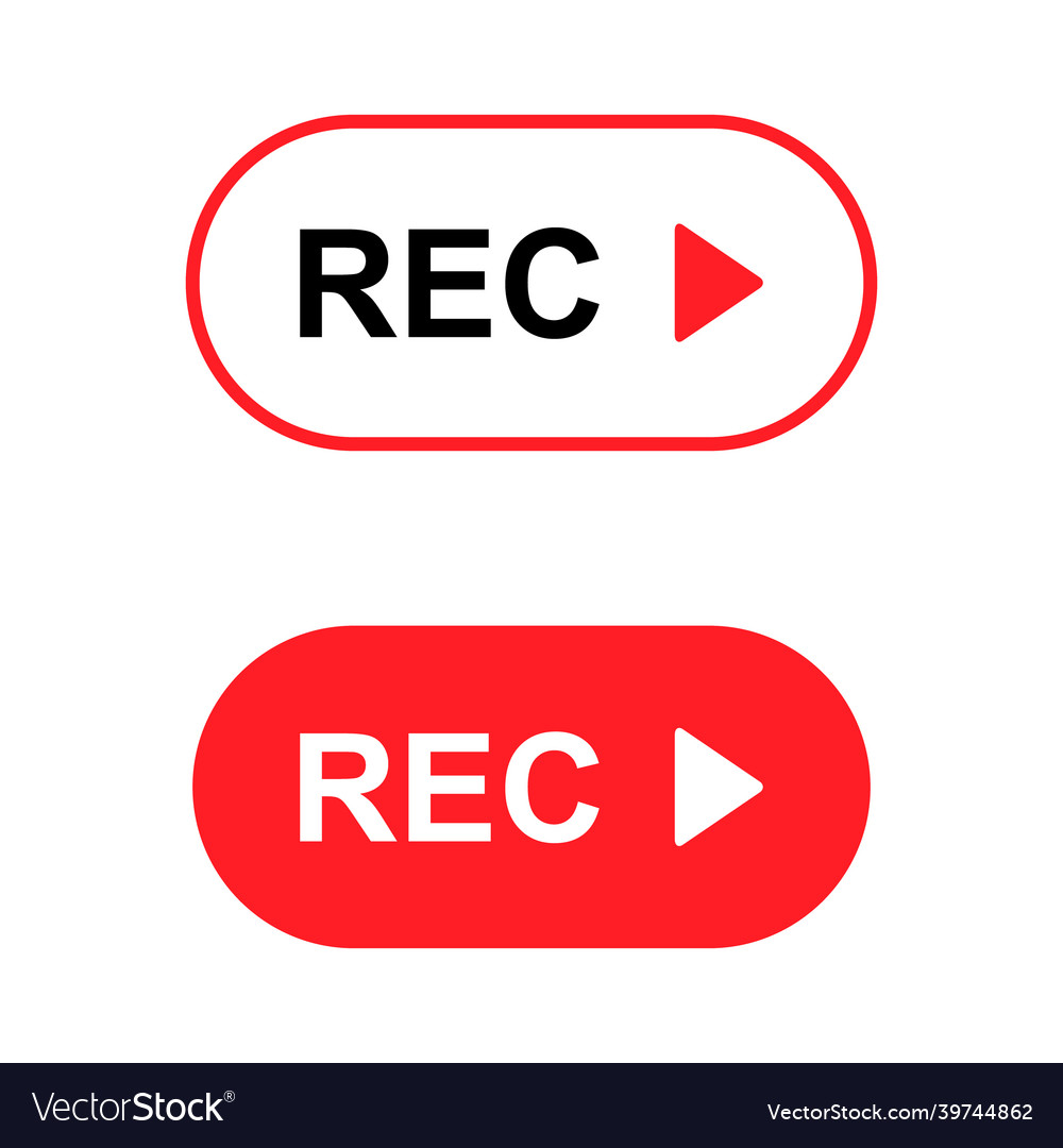 Set of recording sign button red app panel rec vector image Set of recording sign button red app panel rec