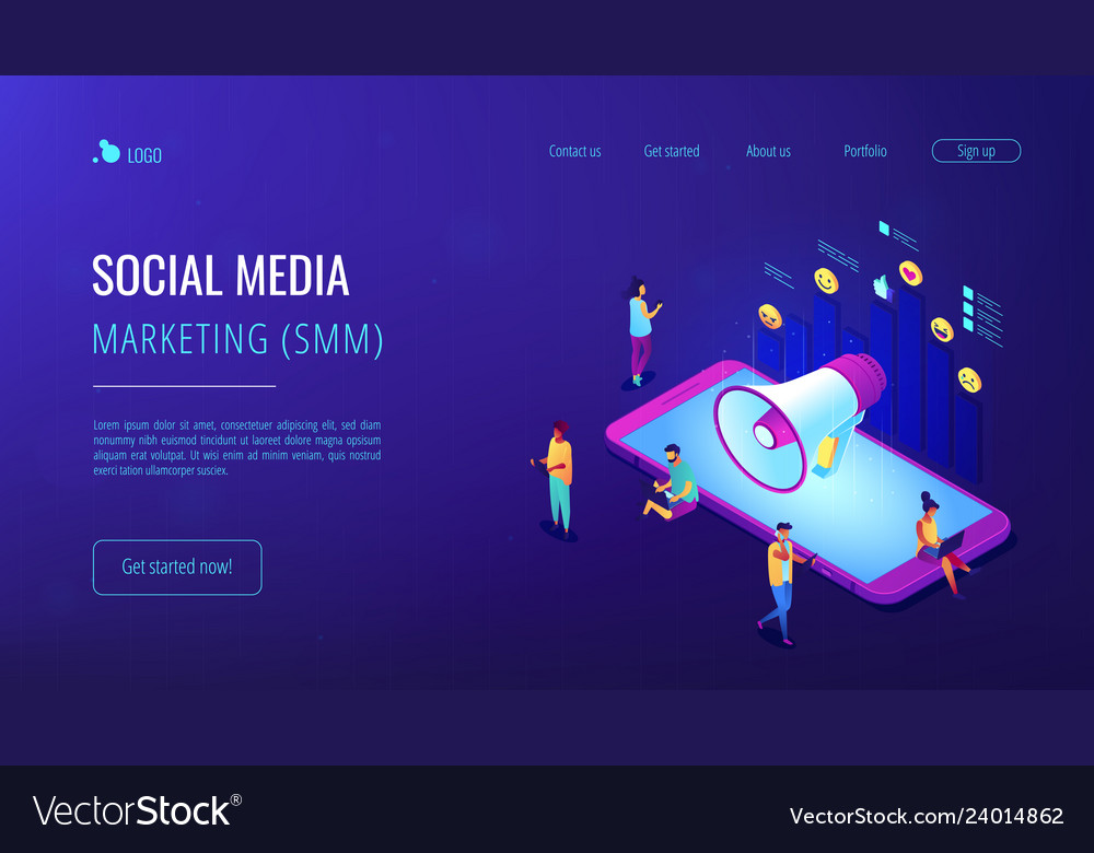 Social media marketing isometric 3d landing page Vector Image