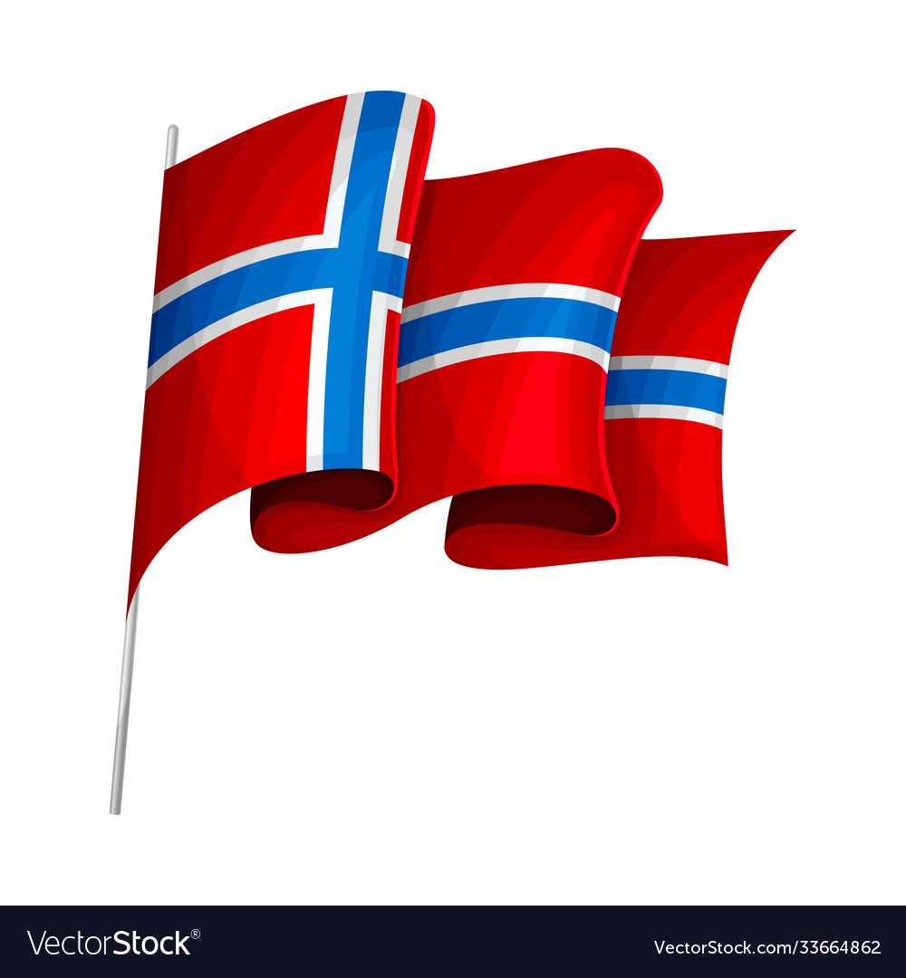 Waving flag norway on pole as country attribute Vector Image