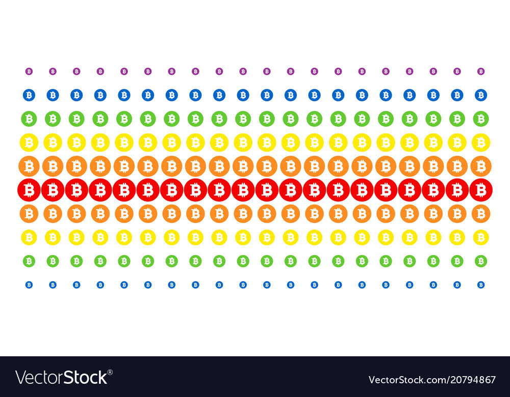 Bitcoin coin shape halftone spectrum grid vector image Bitcoin coin shape halftone spectrum grid