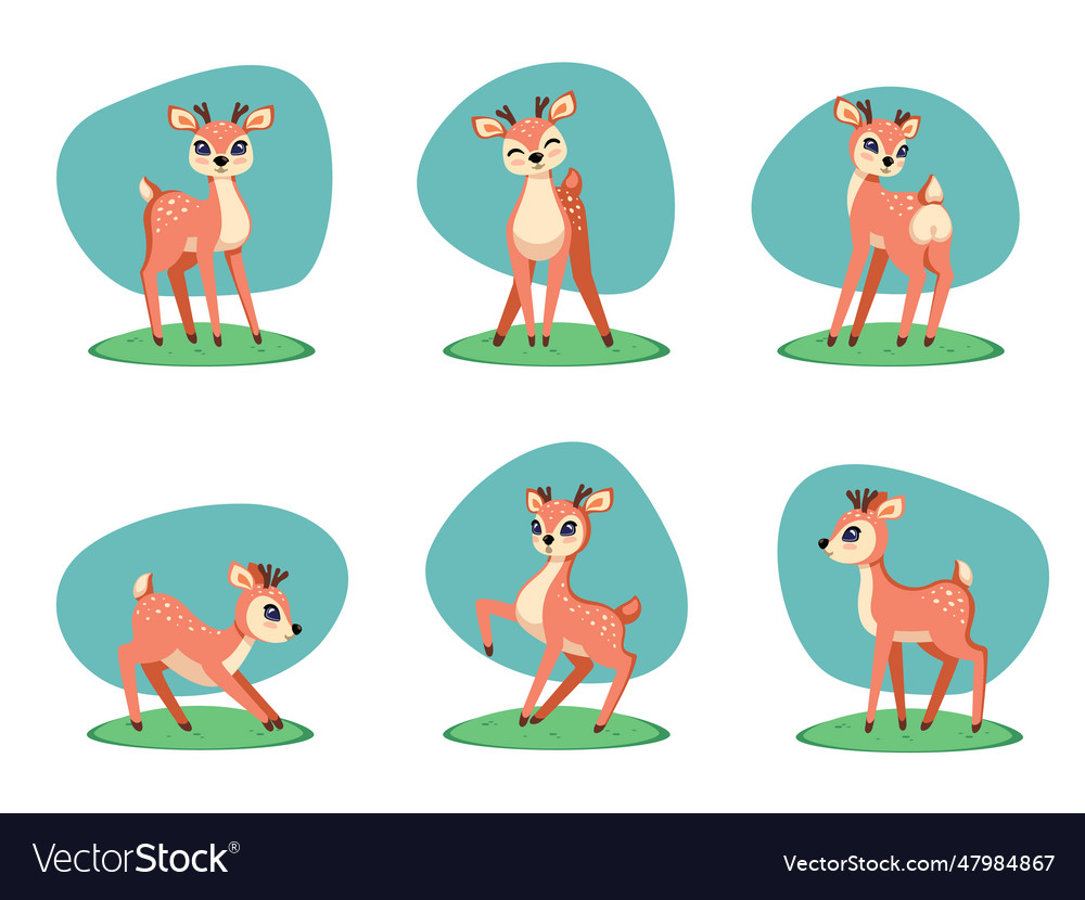 Cute fawn cartoon baby deers set deer