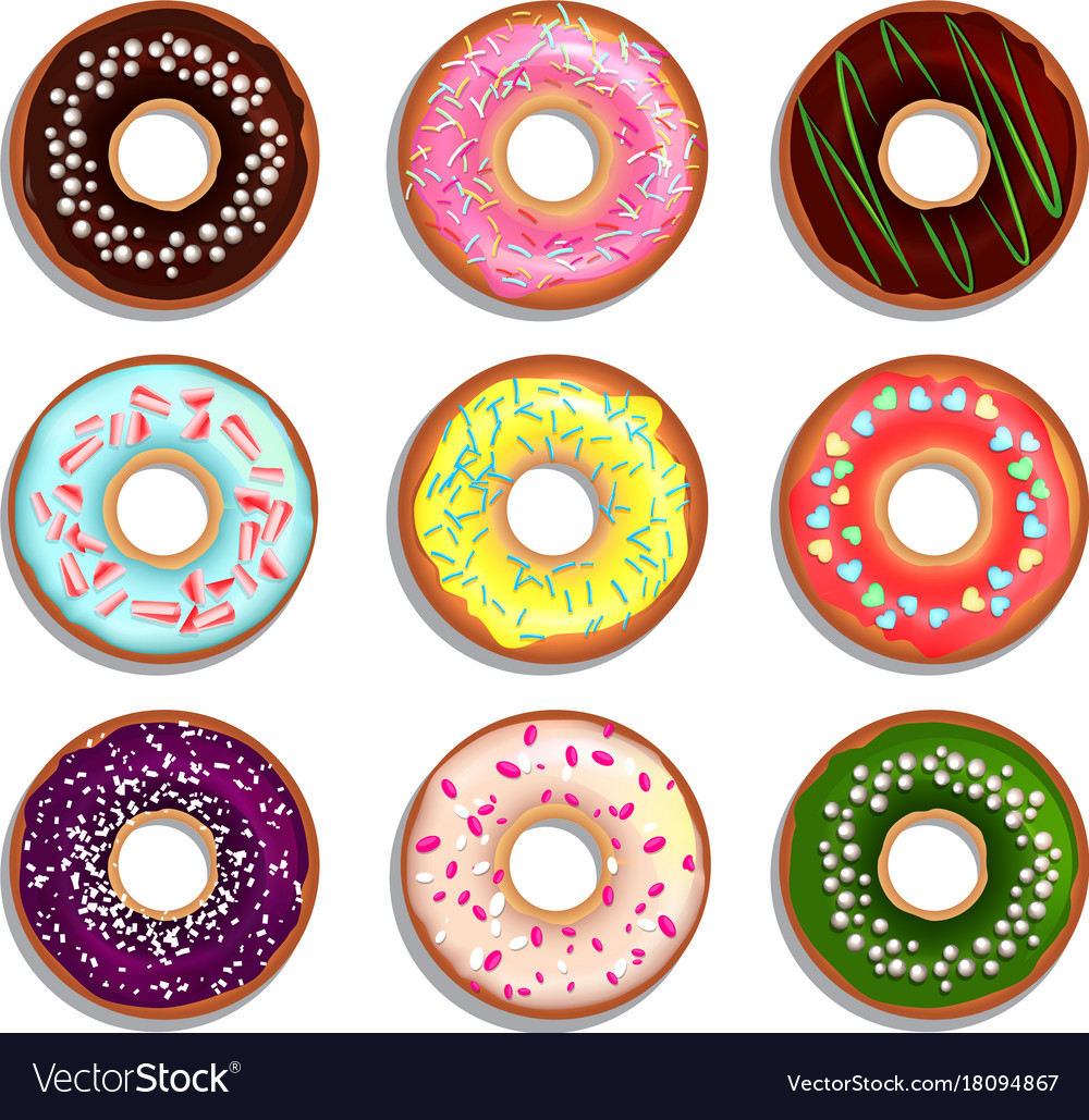 Different donuts in cartoon style Royalty Free Vector Image