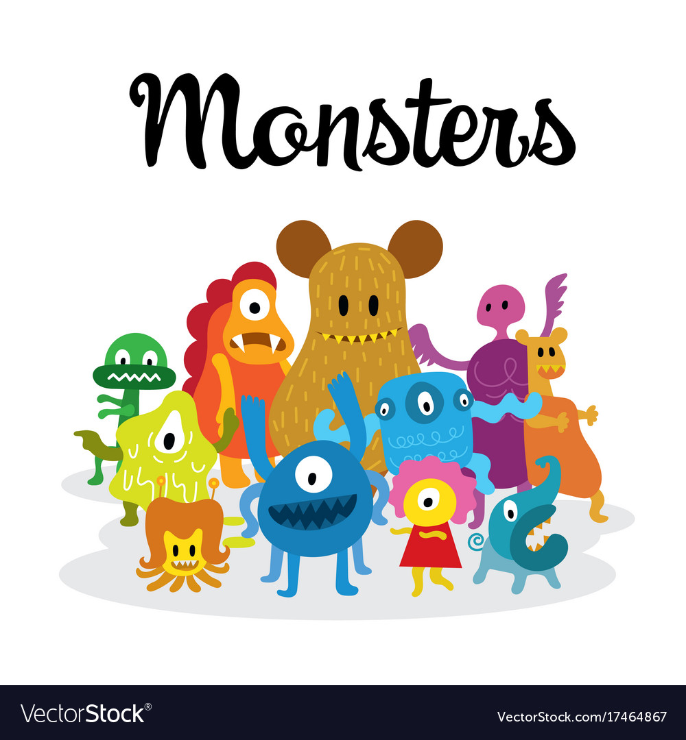 Group of cute monsters cartoon characters