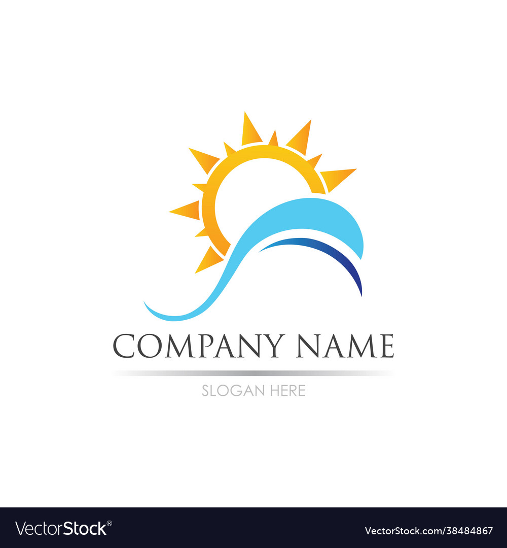 Sea water wave and sun icon design logo Royalty Free Vector